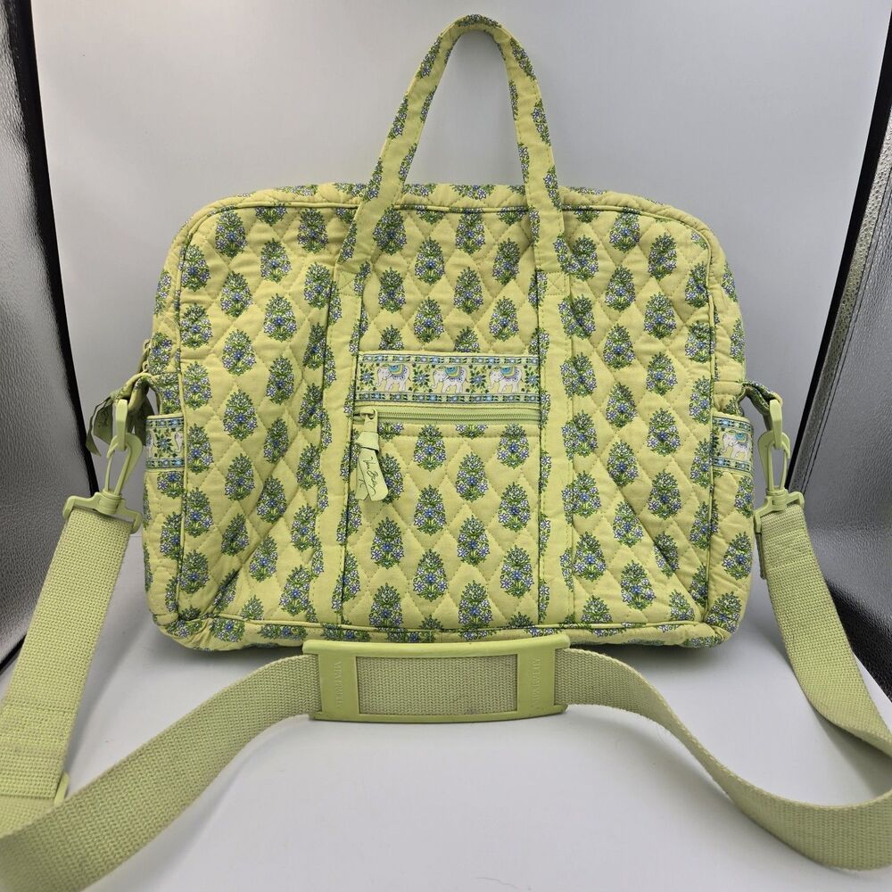 Vtg Vera Bradley Citrus Elephant Laptop Computer Bag Quilted Work Tablet Tote